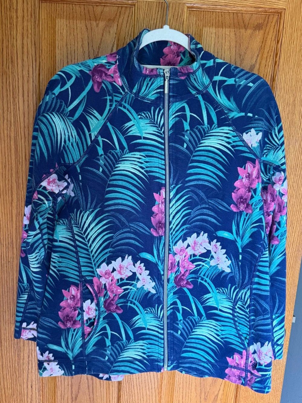 Tommy Bahama Navy Floral Zip-Front Jacket - Size L